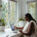 a woman working from a home